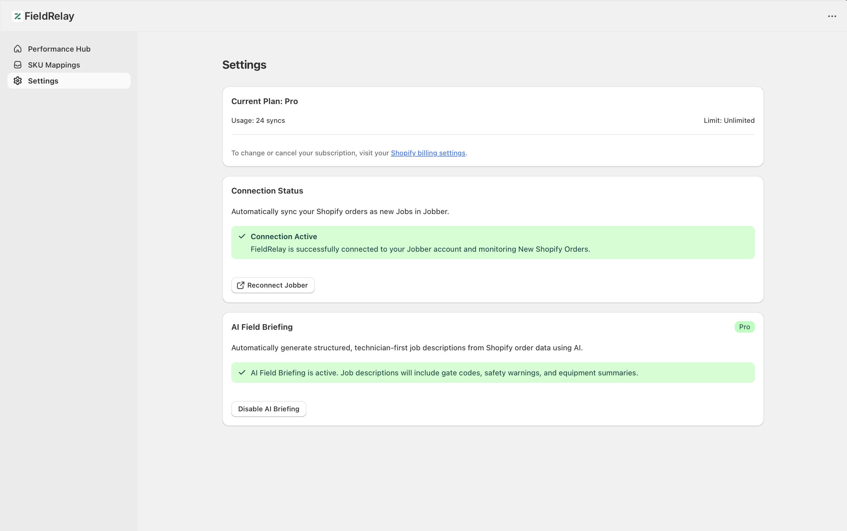 Jobber Integration Settings