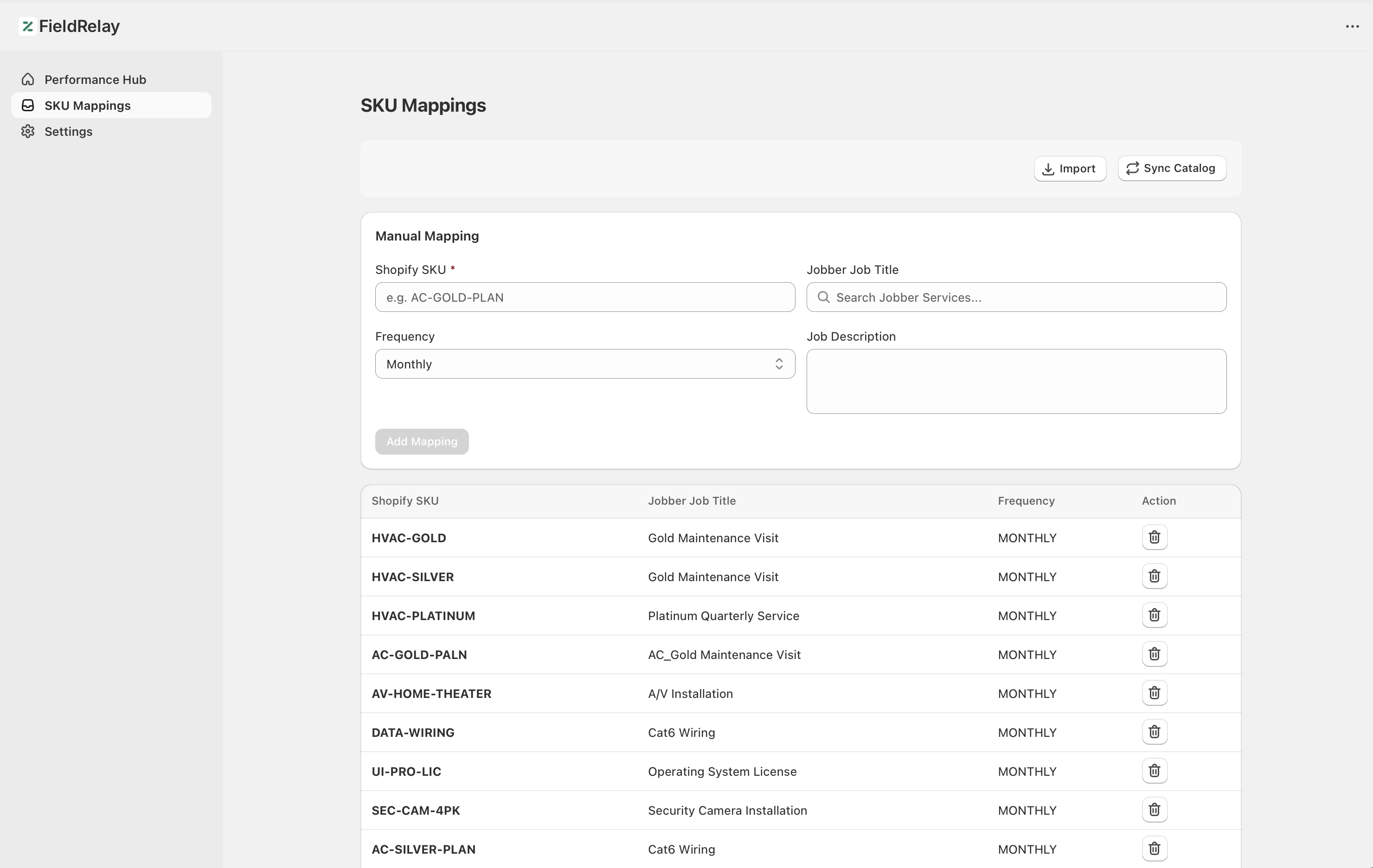 FieldRelay SKU Mapping Dashboard